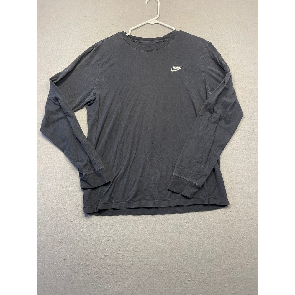 Nike Long Sleeve T-Shirt Cotton Gray Medium Mens